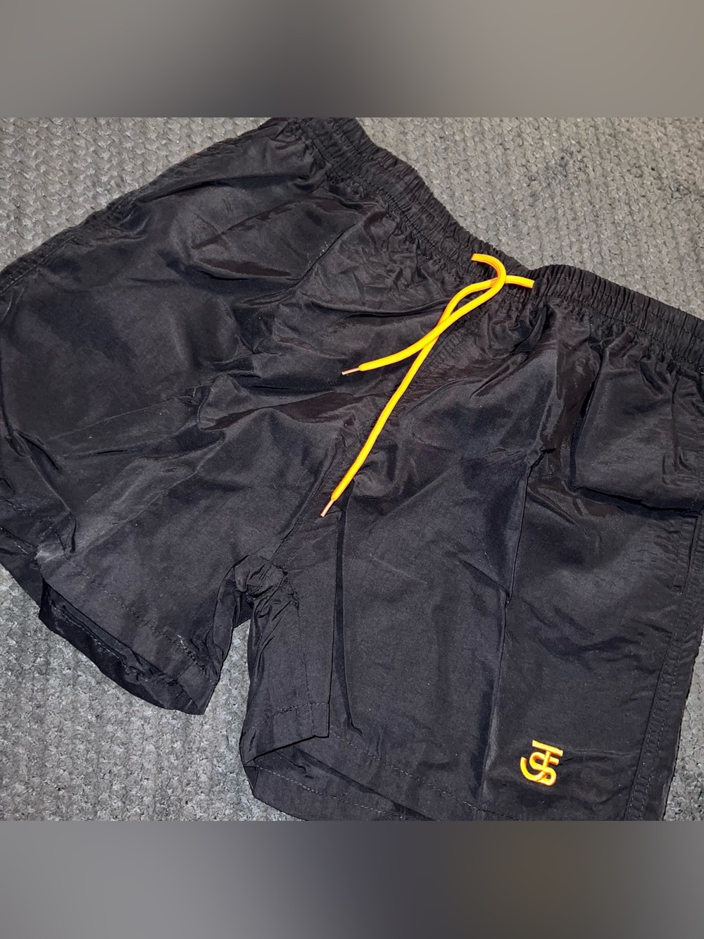 Black Swim Shorts with orange Drawstring